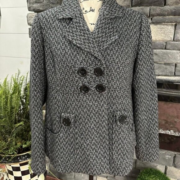 Black/Grey Herringbone GARFIELD & MARKS Wool Blend Tweed Winter Coat, Si… - Picture 1 of 7